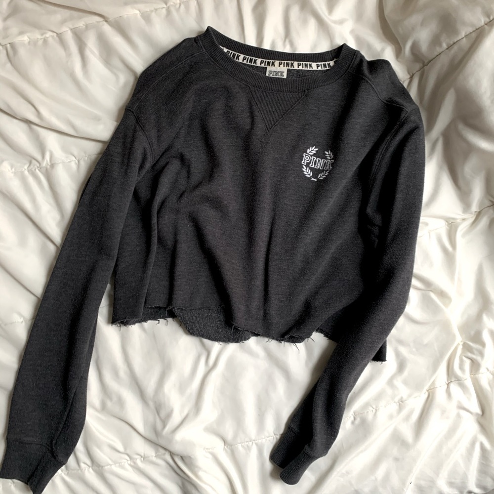 PINK VS gray cropped sweatshirt